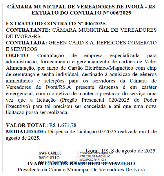 Publicação do contrato
